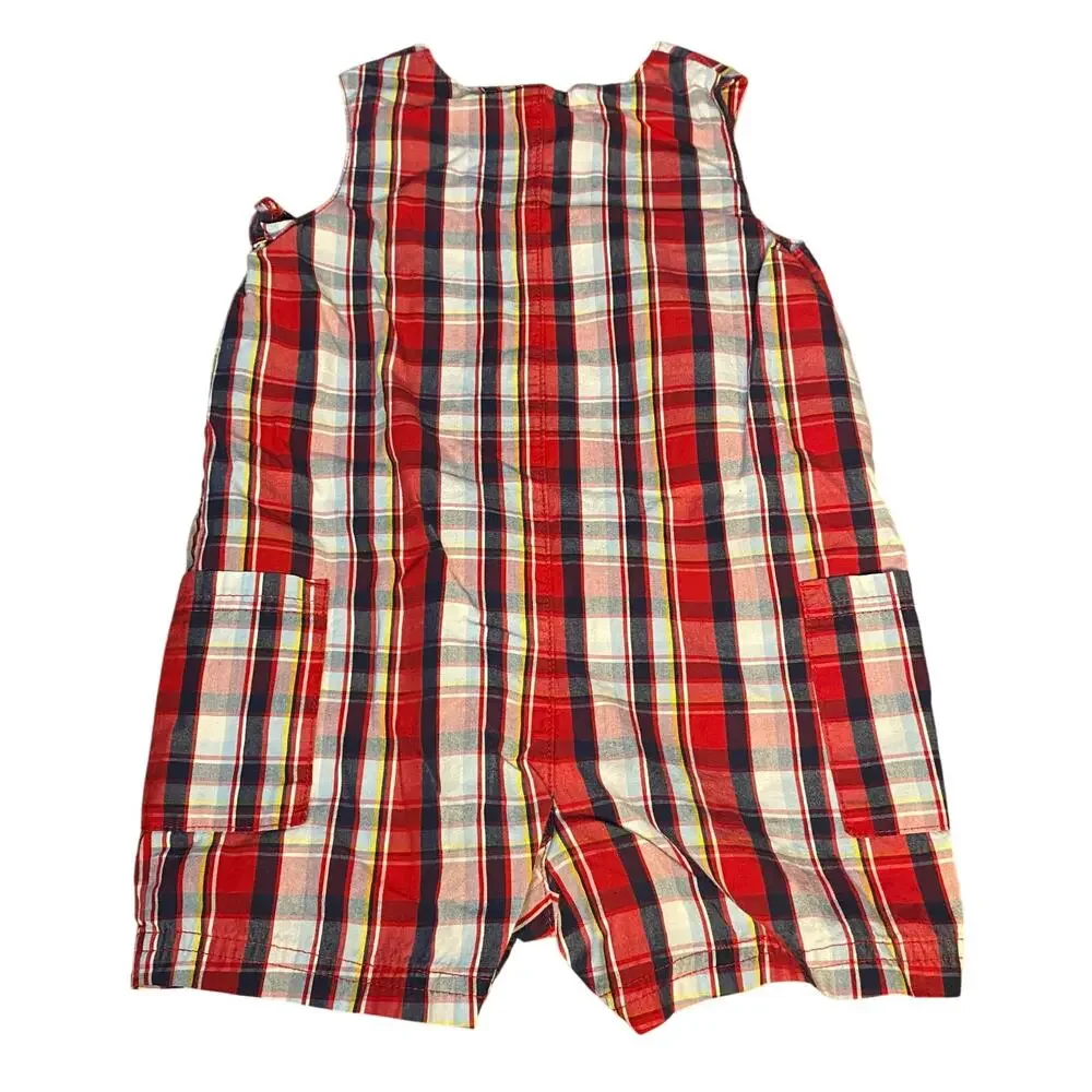 Carter's red blue plaid bulldog sleeveless‎ shorts boys romper SIZE 18M